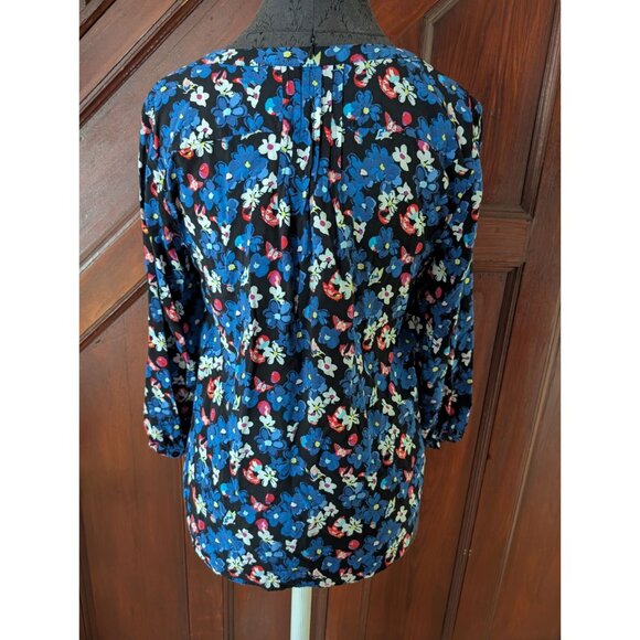 Talbots Womens Floral Print Button-Up Blouse Black/Blue Long Sleeve Size M - Picture 2 of 4